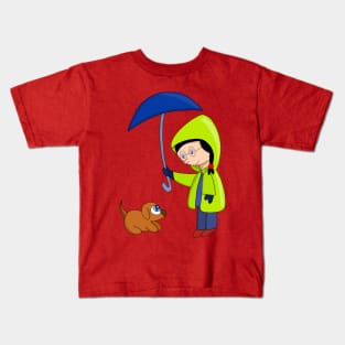 The girl and the dog on a rainy day Kids T-Shirt